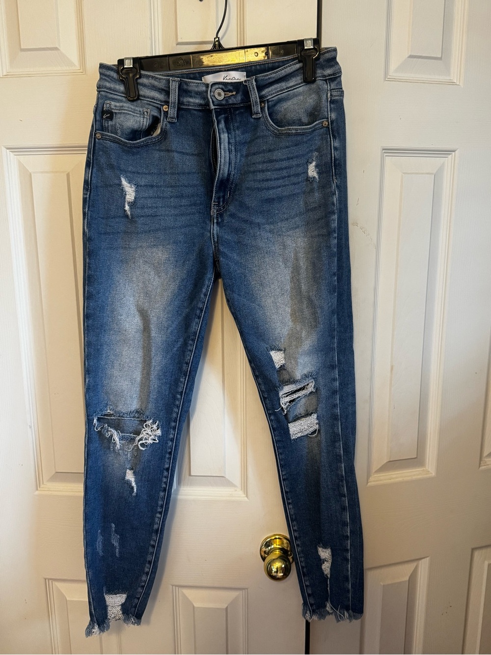 KanCan Women's Skinny Ripped Jeans in Dark Blue Wash